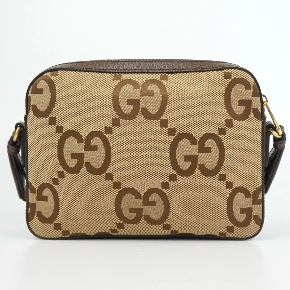 Gucci Jumbo GG Messenger Bag Beige Cream Brown Canvas Leather Shoulder Crossbody